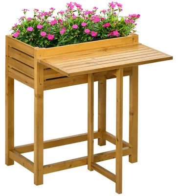 Image de Jardinière surélevée Outsunny pour fleurs et herbes aromatiques, avec plateau rabattable, pour le jardin