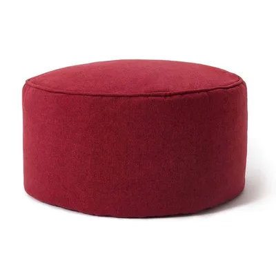 A red pouf is shown against a white background.