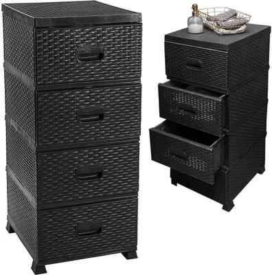 Obrázok produktu pre Plastová komoda Deco4Home | 4 zásuvky | 38x45x90 cm | Čierna