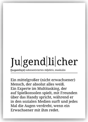 Produktbild von Jugendlicher Poster Definition - Teenager Jugendweihe Geschenk Wandbild – A3 (29.7x42cm) / ohne Bilderahmen