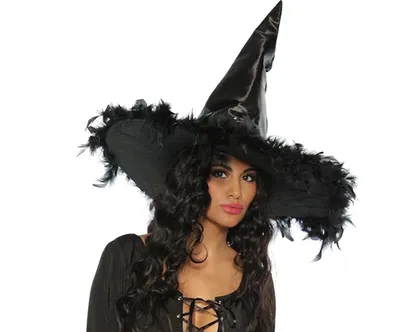 Produktbild von Hexen-Kostüm Satin-Hexenhut mit Federn 12674 Karneval Fasching Halloween