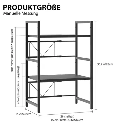Obrázok produktu pre Polica na mikrovlnnú rúru – dvojposchodová kuchynská polica – nastaviteľná, výsuvná veľkosť – nerezová oceľ – odkladacia polica s 6 háčikmi