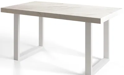 Immagine prodotto di Alpi Moebel, Tavolo da Pranzo Loft-U, Tavolo da Cucina Allungabile, Dimensioni: 140-240x80x77 cm, Gambe in Metallo Bianche, Marmo