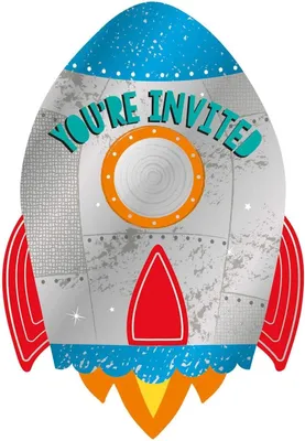 Productafbeelding van Uitnodigingen Blast off raket - 8 stuks