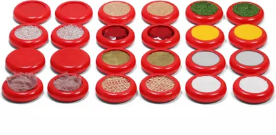 Imagen del producto de Juguete sensorial: 24 discos de madera rojos con diferentes texturas. Dimensiones: 18,5 x 33 x 5 cm. Nuevo
