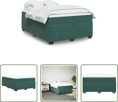 Produktbild von The Living Store Boxspringbett mit Matratze Dunkelgrün 160x200 cm Samt