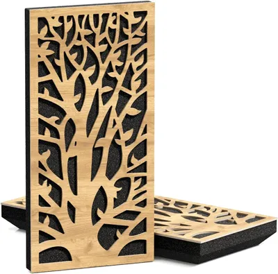 Immagine prodotto di Confezione da 4 – Pannelli acustici K2 a basso profilo, fonoassorbenti | 50x25 cm | Riflessione | Spessore: 33 mm | Colore: Noce