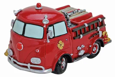 Sparschwein Feuerwehrauto aus Polyresin, 11x17x10 cm, nostalgisch