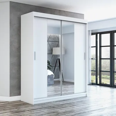 Produktbild von Schwebetürenschrank, 2-türig Schrank mit Spiegel! Moderne Garderobe für Kleidung. Verschiedene Farben (Weiß, Schwarz, Somona) Kleiderschrank NEO180 cm