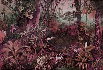 Produktbild von Tadessi Fototapete | Wald | 4.00 m x 2.70 m | Lila | Grün | Wandbild | Digitaldruck