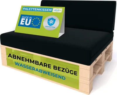 Obrázek produktu pro Pillows24 - Polštáře na palety s odnímatelným potahem - SADA 2 | Polštáře na pohovku Euro palety 120x80 - Voděodolné - Venkovní/Interiérové | Černé