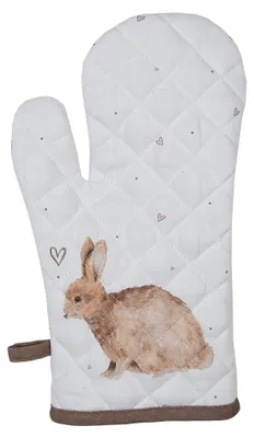 Produktbild von Clayre & Eef Kinderofenhandschuh 12x21 cm Weiß Braun Baumwolle Kaninchen