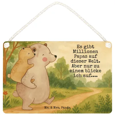 Produktbild von Mr. & Mrs. Panda Schild Papa Bär Design DIN A6 - Weiß - Geschenk, Geburtstag, Vatertag, Muttertag, kleine aufmerksamkeit, Deko, Türschild, Holzschild, holzbild