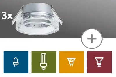 Produktbild von Paulmann 2Easy Premium Einbauleuchten 3er Spot-Set Cristal starr 51mm Klar/Glas