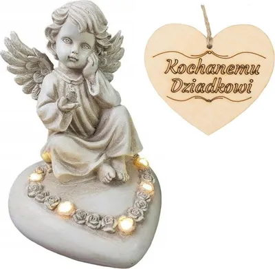 Image de Ange sur un cœur, éclairé par LED, pour la tombe d'OPAS, 18 cm