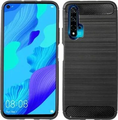Produktbild von cofi1453® Silikon Hülle Bumper Carbon kompatibel mit HUAWEI NOVA 5T Case TPU Soft Handyhülle Cover Schutzhülle Schwarz