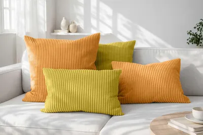 Produktbild von Amilian Dekokissen 4er Set mit Füllung, Cord-Optik, 40x40 & 35x45 cm - Senfglanz/Sonnentraum