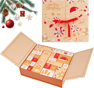 Adventskalender zum Befüllen, 24 leere Schachteln, 33,5x30,5x8 cm