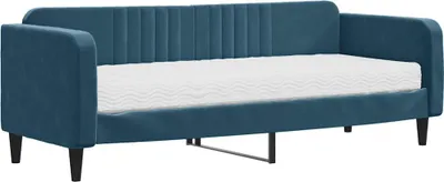Imagen del producto de Cama de día con colchón, color azul, 80x200 cm, tapizada en terciopelo