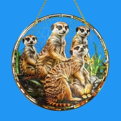Produktbild von GKA XL Sonnenfänger Erdmännchen 20 cm Buntglas Lichtfänger Fensterbild Fenster Fensterschmuck Fensterdeko Familie