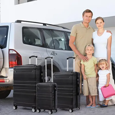 Zdjęcie produktu dla Zestaw bagażu podręcznego AIORBER z twardą skorupą (M 55 cm, L 65 cm, XL 75 cm), z zamkiem TSA, uniwersalnymi kółkami 360°, rozszerzanym, bocznym uchwytem - Czarny