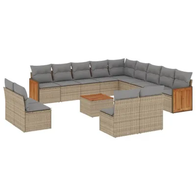 Produktbild von 14-tlg. Garten-Sofagarnitur mit Kissen Beige Poly Rattan
