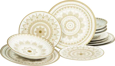 Produktbild von CreaTable, 23607, Mandala Weiss, Tellerset 12-tlg, Steinzeug