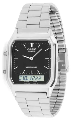 Productafbeelding van Casio AQ230A-1DMQ collectie, uni, retro polshorloge, zwart/zilver