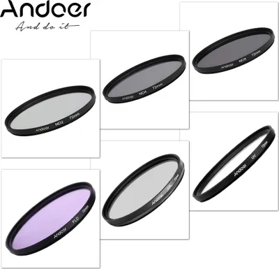 Produktbild von Andoer 72mm UV + CPL + FLD + ND(ND2 ND4 ND8) Fotografie Filter Kit Set UV Circular Polfilter fluoreszierende Graufilter Filter fuer Canon Nikon Sony Pentax DSLR-Kameras