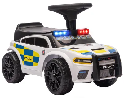 Productafbeelding van Loopauto voor kinderen, politieauto met muziek, lichtjes, kantelbeveiliging en opbergruimte onder de zitting, 18-36 maanden, wit