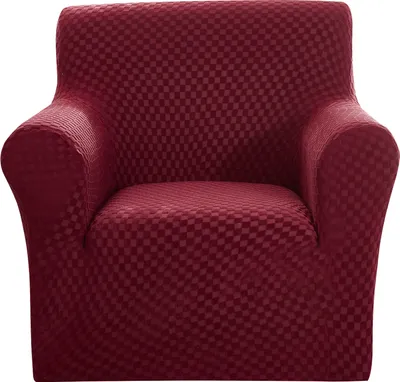 Produktbild von Topchances Stretch Sofabezug Elastische Jacquard Sofahusse mit Armlehnen für 1-Sitzer Couch, Weinrot