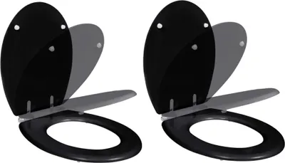 Image de Sièges de toilette avec couvercles 2 pcs MDF Noir