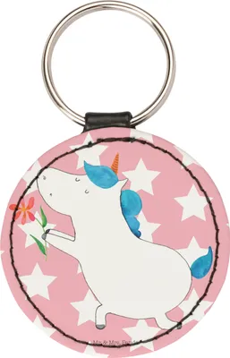 Produktbild von Mr. & Mrs. Panda Schlüsselanhänger Einhorn Blume - Rot Pastell - Geschenk, schlüsselbund anhänger, Einhörner, Freundin, Partner, Ehepaar, Deko, kleiner, Taschenanhänger