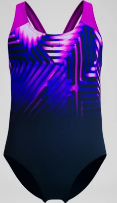 Produktbild von SPEEDO Girls Digi Placement Splashback Marineblau/Pink 140