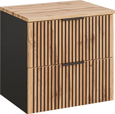 Produktbild von Waschtisch 60 cm für Aufsatzwaschbecken XANTEN-56 in anthrazit mit Eiche Nb. schwarz gerillt, B/H/T: ca. 60,6/59,2/46,5 cm