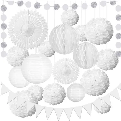 Papier-Fächer-Laternen-Set, 20-teilig, weiß, für Hochzeiten
