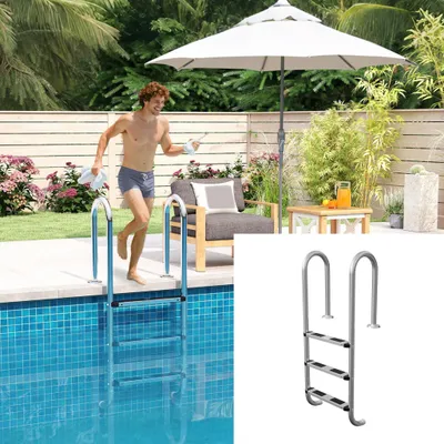 Obrázok produktu pre Nerezový rebrík do bazéna XINZI s 3 stupňami, vrátane montážneho materiálu a plastových kotiev, s protisklzovými podložkami, vstavaný rebrík pre bazény s hĺbkou 1,4–1,6 m, nosnosť 150 kg
