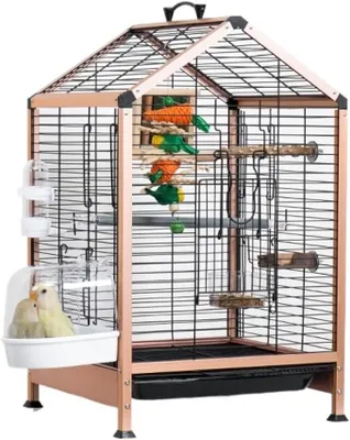 Imagen del producto de Jaula de metal para pájaros, con plataforma inferior, ideal para periquitos, loros pequeños y otros pájaros, dimensiones: 35 x 33 x 56 cm
