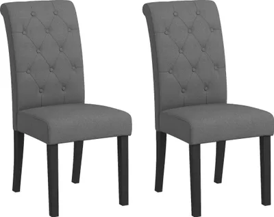Image de HOMCOM Lot de 2 chaises de Salle à Manger Chaise de cuicine Grand Confort Pieds en Bois Lin 47 x 61 x 101 cm gris foncé