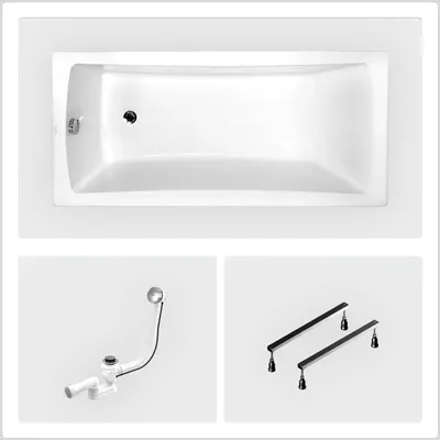 Produktbild von Rechteckige Badewanne - 170 x 70 cm - ohne Verkleidung - mit Füßen - Chromablauf - OPTIMA