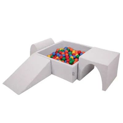 Image de KiddyMoon aire de jeux en mousse avec fosse à balles carrée (200 balles ∅ 7 cm) avec obstacles souples et piscine à balles, e eu, gris clair : jaune/vert