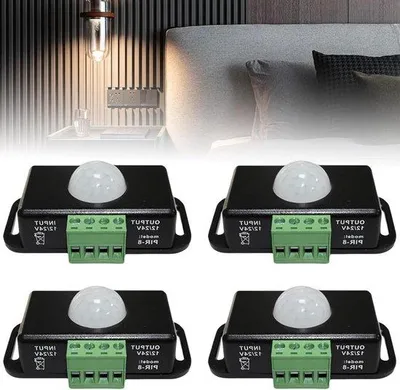 Image de Capteur infrarouge PIR 12 V CC / 24 V, détecteur de mouvement, interrupteur noir, 4 bandes LED