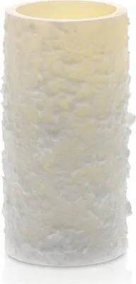 A white LED candle with a textured, snow-like surface.