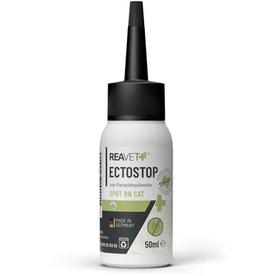 Produktbild von REAVET EctoStop Spot On für Katzen 50ml – Flohmittel & Zeckenmittel für Katzen mit Kokosöl – Effektiv gegen Ektoparasiten – Zecken, Flöhe, Milben