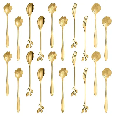 Immagine prodotto di TRANKIELO® - Set di 20 cucchiaini da caffè in acciaio inossidabile dorato – Design elegante – Resistente e igienico