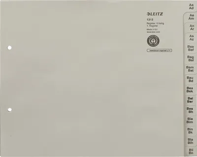 Produktbild von Leitz Registerserie 13120085 DIN A4 A-Z für 12Ordner Tauenpapier grau