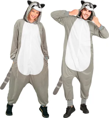 Produktbild von Waschbär Onesie Plüschkostüm als flauschiges Tierkostüm Größe: L/XL
