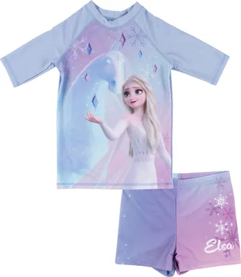 Produktbild von Disney Die Eiskönigin Schwimmset UV-Schutz 30 für Mädchen - Elsa Frozen Kinder Badeanzug Badeset Shirt und Hose Zweiteiler Blau 110-116