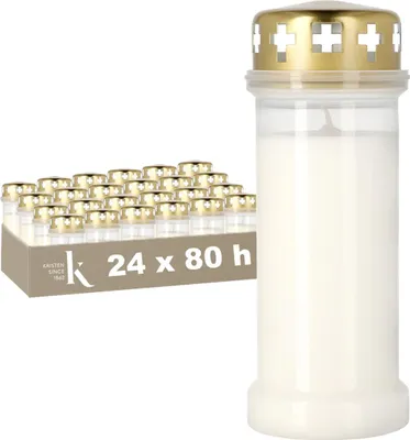 Produktbild von KRISTEN Traditionelles Grablicht – 80 Brennstunden – Weiß – Set mit 24 Stück