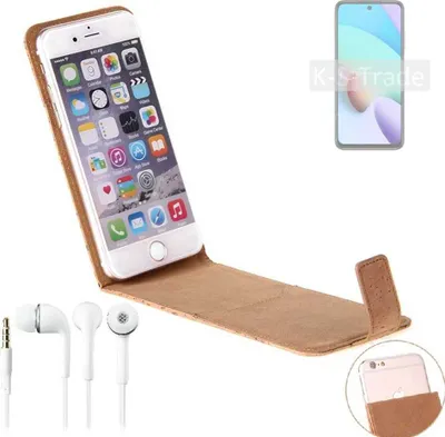 Produktbild von K-S-Trade Schutzhülle mit Kopfhörer kompatibel mit Xiaomi Redmi 10 2022 Handyhülle Cover Kork Tasche Flipstyle Case